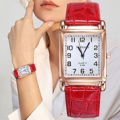 2019 New Watches Women Square Rose Gold Wrist Watches Red Leather Fashion Brand Watches Female Ladies Quartz Clock montre femme