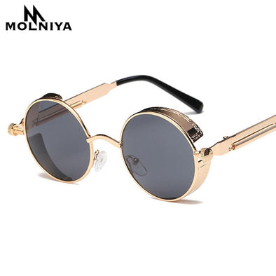Métal rond Steampunk lunettes de soleil hommes femmes mode lunettes marque Designer rétro cadre Vintage lunettes de soleil de haute qualité UV400
